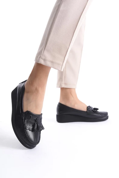 Artı-Artı001-7475-501-PSK  Hakiki Deri Günlük Ortopedik  Kadın Bağsız Siyah Roc Ayakkabı - Resim 2