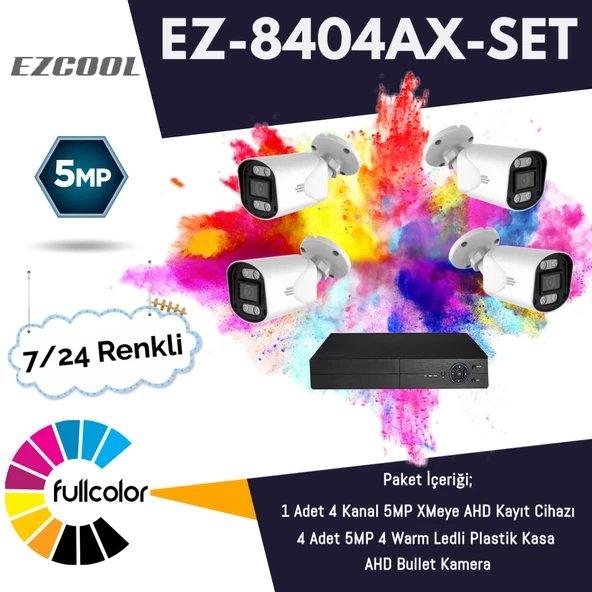 EZCOOL EZ-8404AX-SET 5MP FULLCOLOR 7/24 RENKLI 4LÜ SET