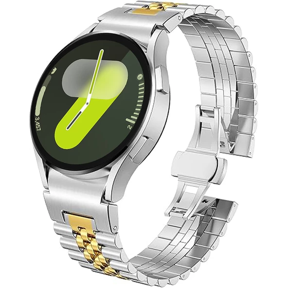 Samsung Galaxy Watch 7 40mm-44mm İle Uyumlu Klipsli Paslanmaz Çelik Metal Kordon  Gold