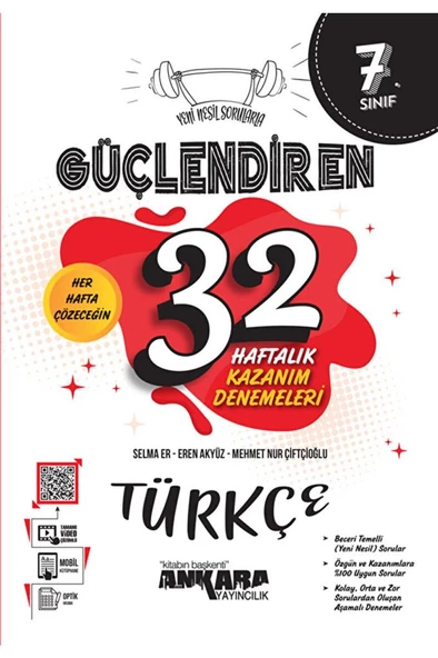 Ankara Yayıncılık 7. Sınıf Güçlendiren 32 Haftalık Türkçe Kazanım Denemeleri
