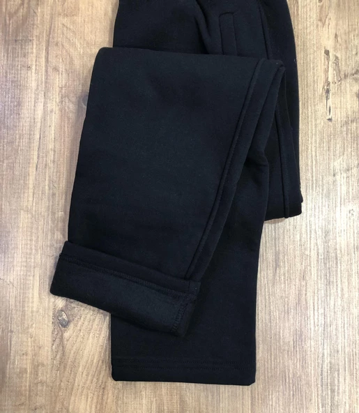 Srt Erkek Siyah Battal Büyük Beden Battal Üç İplik İçi Polarlı Kalın Eşofman Altı - 3