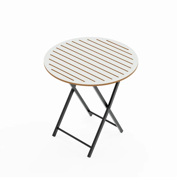 Eportatif Katlanır 4 Kişilik Yuvarlak Bahçe Masası Bistro Masa 70x70 Beyaz 1507 - 2