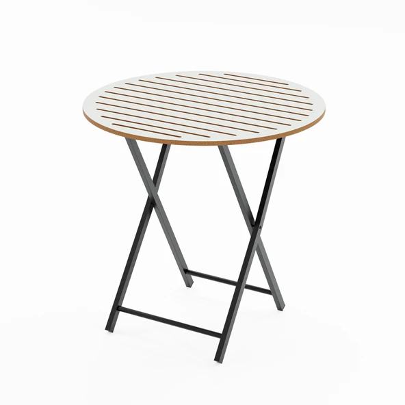 Eportatif Katlanır 4 Kişilik Yuvarlak Bahçe Masası Bistro Masa 70x70 Beyaz 1507