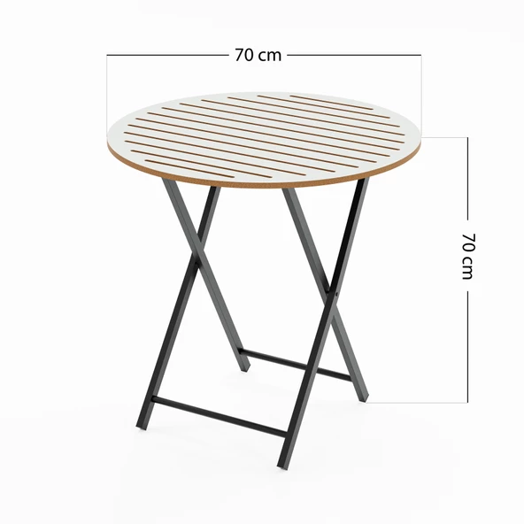 Eportatif Katlanır 4 Kişilik Yuvarlak Bahçe Masası Bistro Masa 70x70 Beyaz 1507 - 3