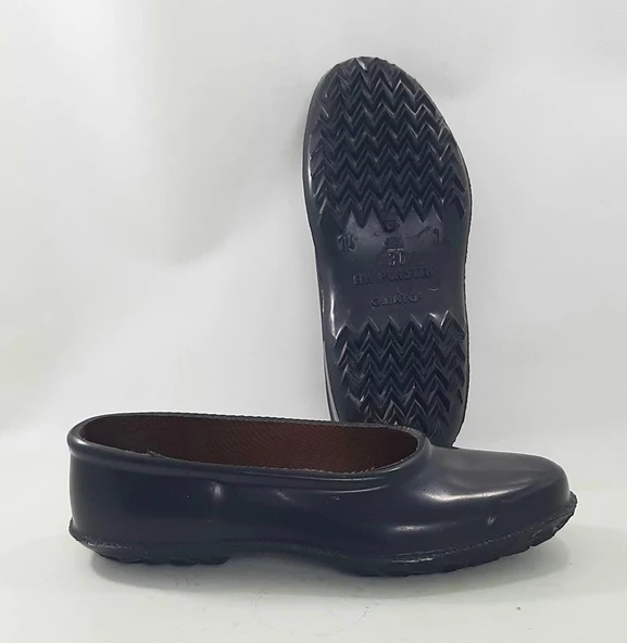 Ak Plastik Galoş Siyah İçi Astarlı Bayan Lastik Mest Ayakkabı - 5