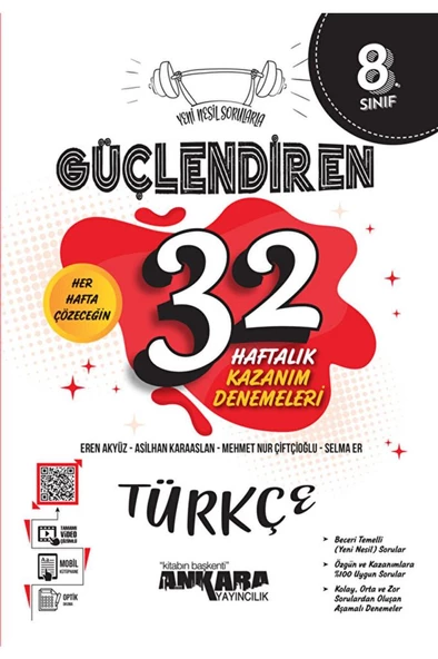 Ankara Yayıncılık  8. Sınıf Güçlendiren 32 Haftalık Türkçe Kazanım Denemeleri