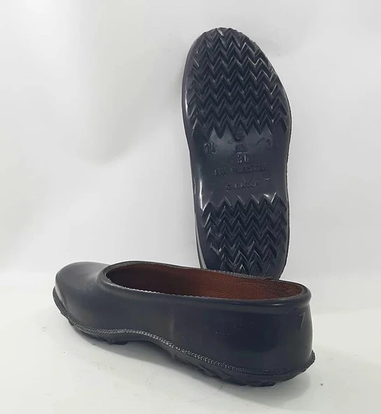Ak Plastik Galoş Siyah İçi Astarlı Bayan Lastik Mest Ayakkabı - 4