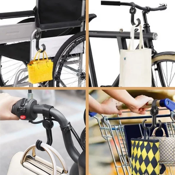 Periboia 2 Kancalı Cırtlı Bebek Arabası Scooter Bisiklet Eşya Taşıma Plastik Kanca - 2