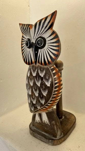 ahşap baykuş kağıt havluluk - Resim 3