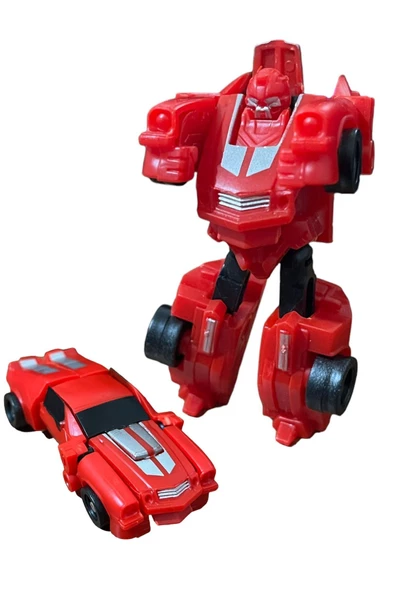 SUPER Warrior Mini Plastik Gövdeli Dönüşebilen Robot Araba 7.5 CM KIRMIZI - 2