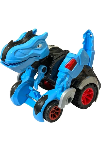 Trex Dinazor Figür Araba Sürtmeli Teker Transformers Robot Dinozor 15cm MAVİ - Resim 3