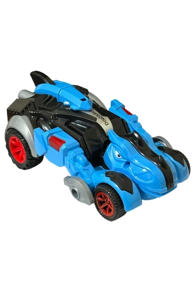 Trex Dinazor Figür Araba Sürtmeli Teker Transformers Robot Dinozor 15cm MAVİ - Resim 5