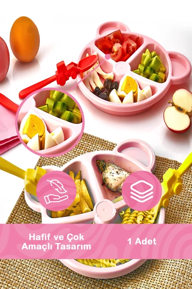 Mithra Life 3 Bölmeli Pembe Bebek Çocuk Yemek Mama Tabağı MIT1114 - 4
