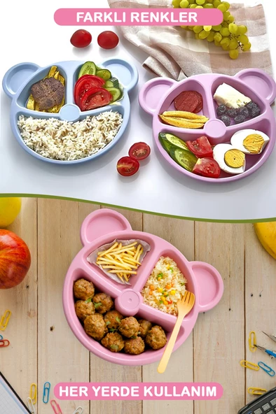 Mithra Life 3 Bölmeli Pembe Bebek Çocuk Yemek Mama Tabağı MIT1114 - 3