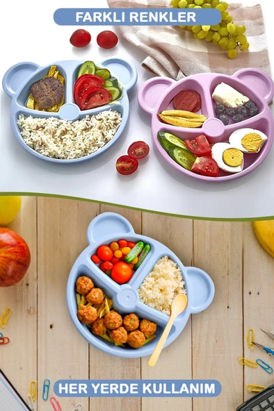 Mithra Life 3 Bölmeli Mavi Bebek Çocuk Yemek Mama Tabağı MIT1115 - 3