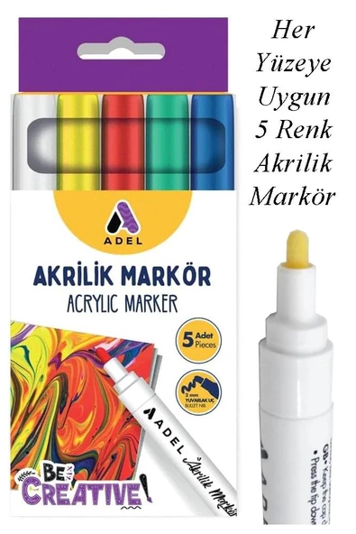Akrilik Markör Seti 5 Renk 1 Paket 2 mm Yuvarlak Uçlu Akrilik Marker Keçe Uçlu Seramik Ahşap Kumaş Tuval Taş Her Yüzeye