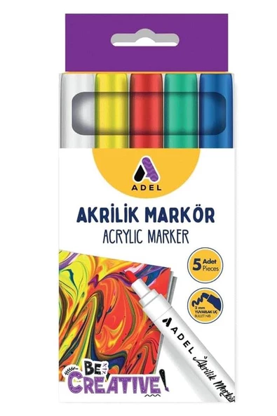 Akrilik Markör Seti 5 Renk 1 Paket 2 mm Yuvarlak Uçlu Akrilik Marker Keçe Uçlu Seramik Ahşap Kumaş Tuval Taş Her Yüzeye - Resim 3