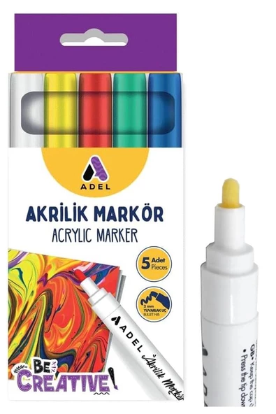 Akrilik Markör Seti 5 Renk 1 Paket 2 mm Yuvarlak Uçlu Akrilik Marker Keçe Uçlu Seramik Ahşap Kumaş Tuval Taş Her Yüzeye - Resim 2