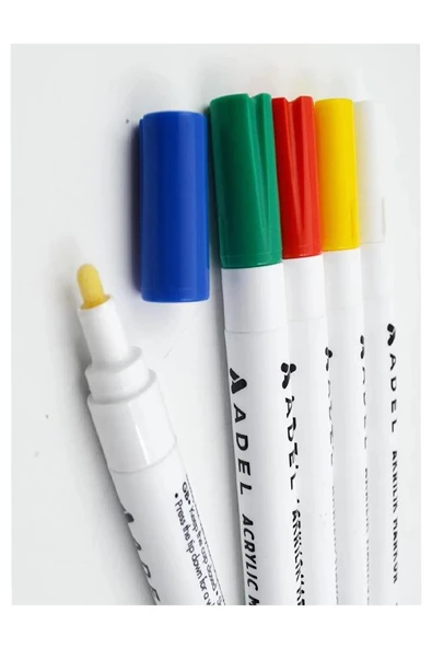 Akrilik Markör Seti 5 Renk 1 Paket 2 mm Yuvarlak Uçlu Akrilik Marker Keçe Uçlu Seramik Ahşap Kumaş Tuval Taş Her Yüzeye - Resim 5