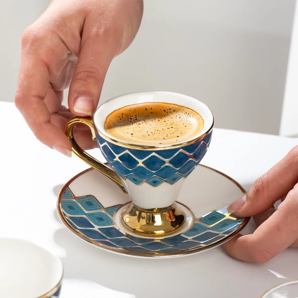 Porsima Marakesh Altın Yaldızlı 6 Kişilik Fincan Seti 12 Parça Türk Kahvesi Takımı Kahve Fincanı - 2