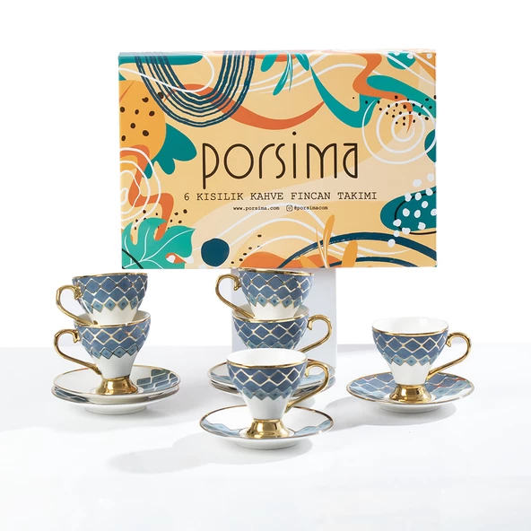 Porsima Marakesh Altın Yaldızlı 6 Kişilik Fincan Seti 12 Parça Türk Kahvesi Takımı Kahve Fincanı - 5