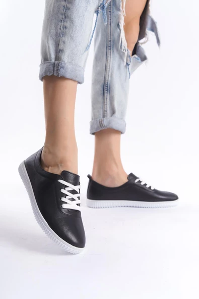 Kadın Hakiki Deri Rahat Taban Günlük Ayakkabı Bağcıklı Tam Kalıp Dikişli Ayakkabı - Resim 5