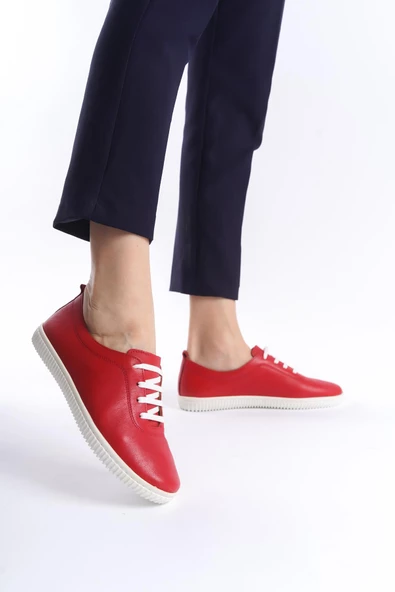 Kadın Hakiki Deri Rahat Taban Günlük Ayakkabı Bağcıklı Tam Kalıp Dikişli Ayakkabı ürün görseli 1