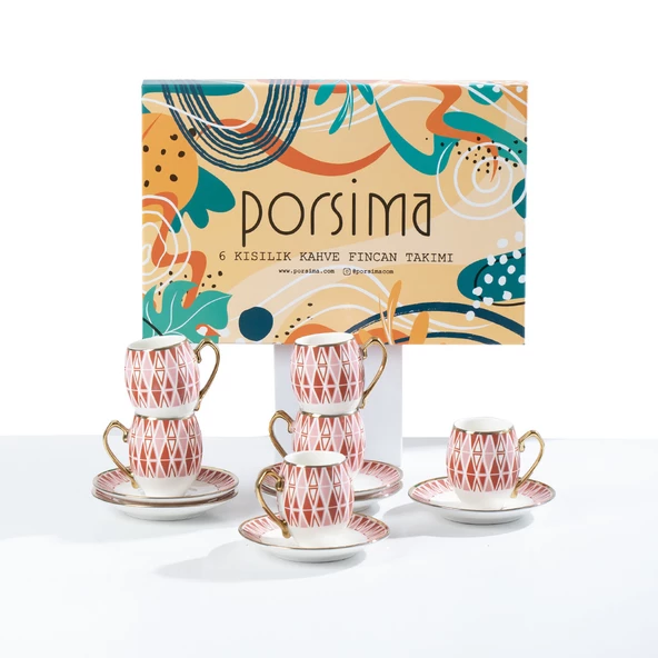 Porsima Mariposa Altın Yaldızlı 6 Kişilik Fincan Seti 12 Parça Türk Kahvesi Takımı Kahve Fincanı - 5