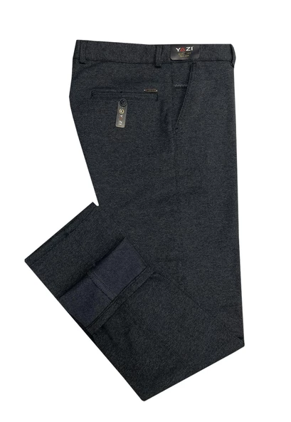 Yazı Klasik Fit Likralı Erkek Füme Kanvas Pantolon 6927