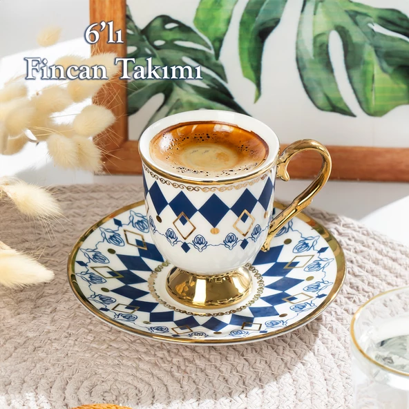 Porsima Neva Altın Yaldızlı 6 Kişilik Fincan Seti 12 Parça Türk Kahvesi Takımı Kahve Fincanı ürün görseli 1