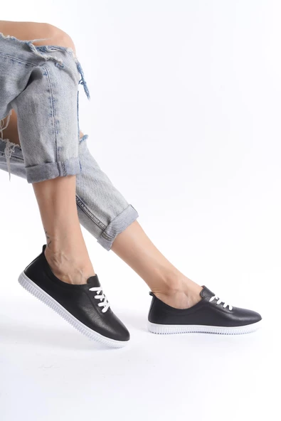 Kadın Hakiki Deri Rahat Taban Günlük Ayakkabı Bağcıklı Tam Kalıp Dikişli Ayakkabı - Resim 6