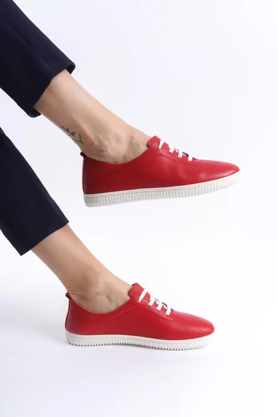 Kadın Hakiki Deri Rahat Taban Günlük Ayakkabı Bağcıklı Tam Kalıp Dikişli Ayakkabı - Resim 2