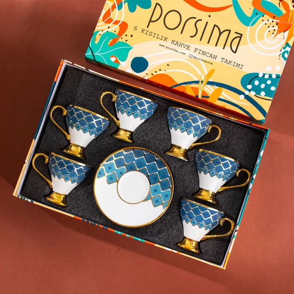 Porsima Marakesh Altın Yaldızlı 6 Kişilik Fincan Seti 12 Parça Türk Kahvesi Takımı Kahve Fincanı - 4