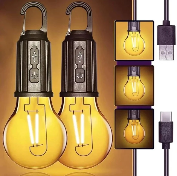 Hedyex Usb-C Şarjlı Led Ampül Kancalı Kamp Lambası 10W - 2