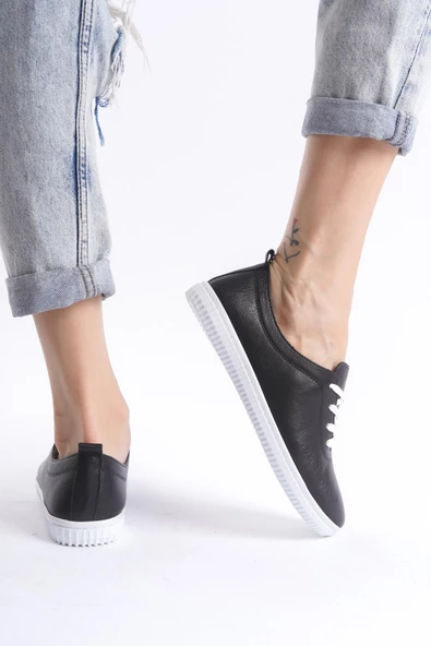 Kadın Hakiki Deri Rahat Taban Günlük Ayakkabı Bağcıklı Tam Kalıp Dikişli Ayakkabı - Resim 7