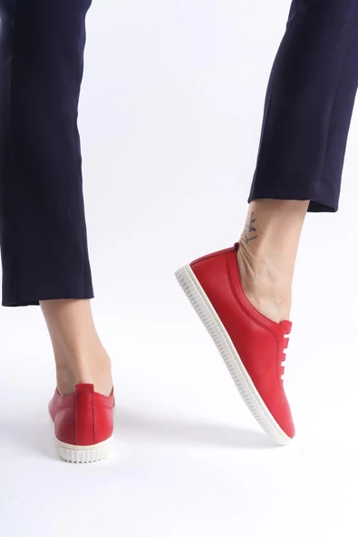 Kadın Hakiki Deri Rahat Taban Günlük Ayakkabı Bağcıklı Tam Kalıp Dikişli Ayakkabı - Resim 3