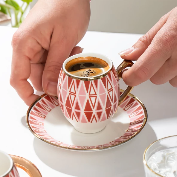 Porsima Mariposa Altın Yaldızlı 6 Kişilik Fincan Seti 12 Parça Türk Kahvesi Takımı Kahve Fincanı - 2