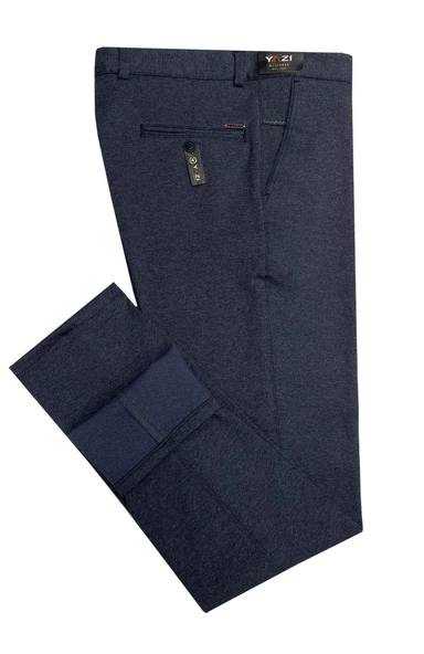 Yazı Klasik Fit Likralı Erkek Mavi Kanvas Pantolon 6930