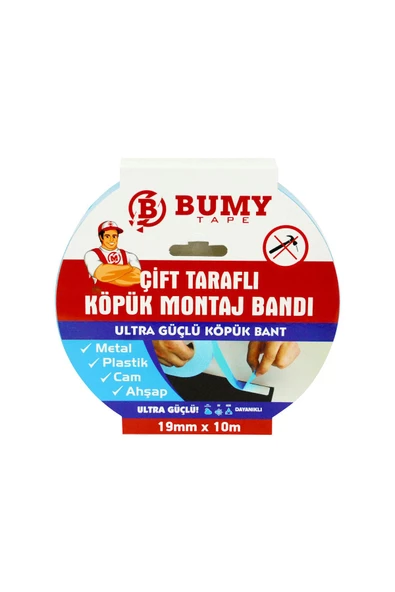 Bumy Çift Taraflı Köpük Montaj Bandı 19 Mm X 10 Mt - Iç Ve Dış Mekan Kullanıma Uygun