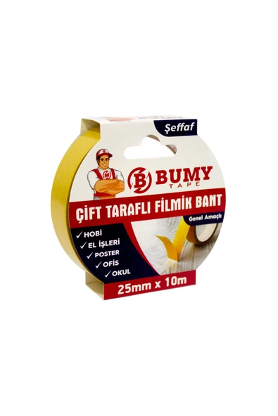 Bumy Çift Taraflı Filmik Bant - 25 Mm X 10 Mt / Şeffaf