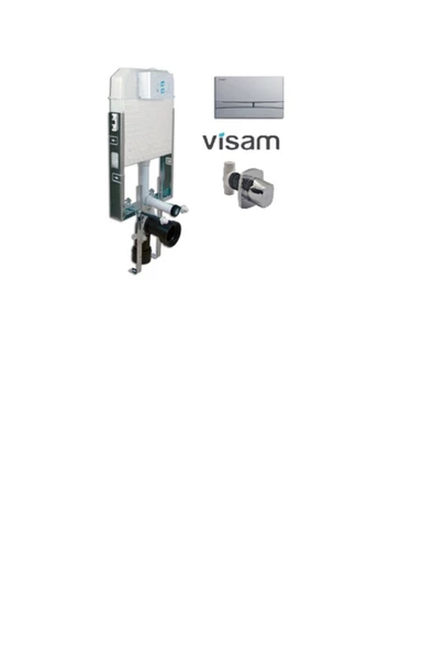 Visam Visam Gömme Rezervuar 3'Lü Set Slim 80 (3/6 Lt ) Mat Krom Kumanda Paneli Ankastre Vana Seti - 1