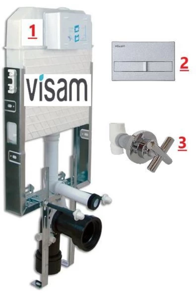 Visam Visam Gömme Rezervuar + Buton + Ara Kesme Valf 3 Lü Set