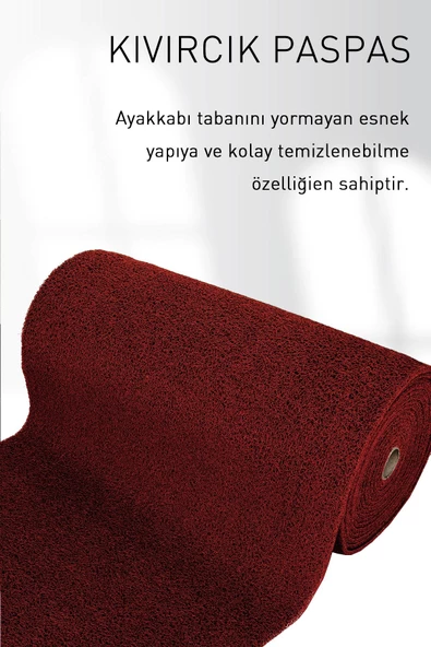 Paspas Yap Kıvırcık Paspas Bordo 15Mm Kaymaz Paspas Hijyenik Yoğun Trafik Paspas Nem Ve Kir Alıcı Kapı Paspası  EN 100 BOY 350 - Resim 4