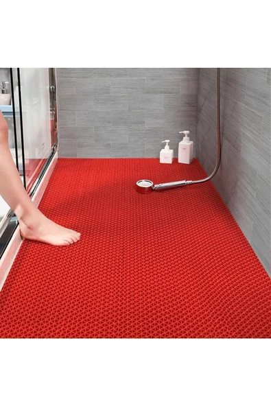 Home Banyo Duş Havuz- Z Mat Petek Kaydırmaz Pvc Paspas Kırmızı / Eni : 90Cm. BOY 300 CM