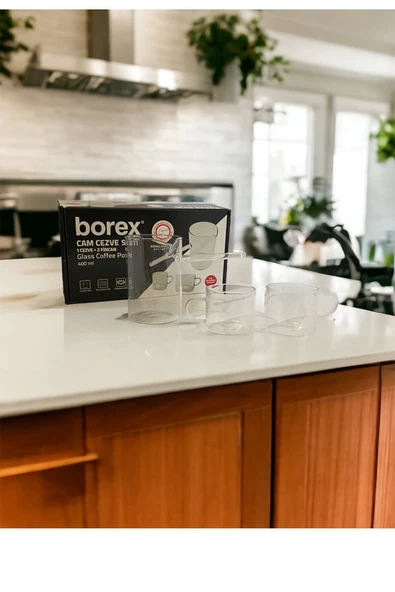 BOREX Borex Cam Cezve Seti & Borosilikat Isıya Dayanıklı Cam Cezve Seti 3'Lü 400Ml