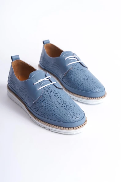 Kadın Hakiki Deri Bağcıklı Günlük Ayakkabı Kaymaz Tırtık Taban Tam Kalıp Kadın Ayakkabı - Resim 8