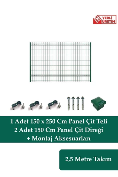 150 Cm X 2,5 Metre Panel Çit Takım Yeşil Bahçe Çiti (Aksesuarlar Dahil)