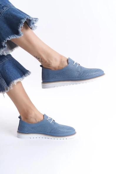 Kadın Hakiki Deri Bağcıklı Günlük Ayakkabı Kaymaz Tırtık Taban Tam Kalıp Kadın Ayakkabı - Resim 5