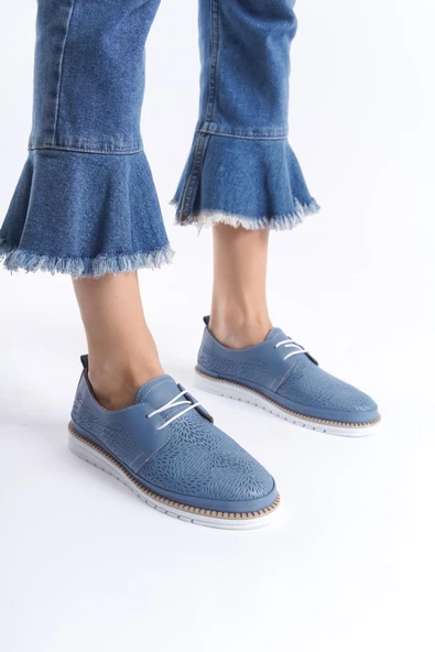 Kadın Hakiki Deri Bağcıklı Günlük Ayakkabı Kaymaz Tırtık Taban Tam Kalıp Kadın Ayakkabı - Resim 7