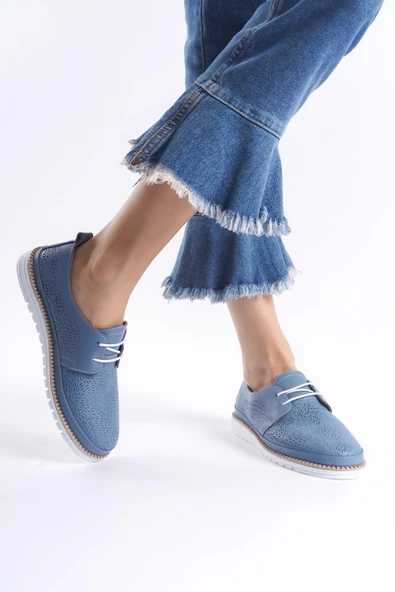 Kadın Hakiki Deri Bağcıklı Günlük Ayakkabı Kaymaz Tırtık Taban Tam Kalıp Kadın Ayakkabı - Resim 6